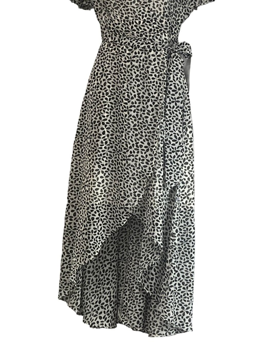 Eliza J. Split Sleeve Faux Wrap Dress, White/Black, Sz. 0 - Picture 4 of 12